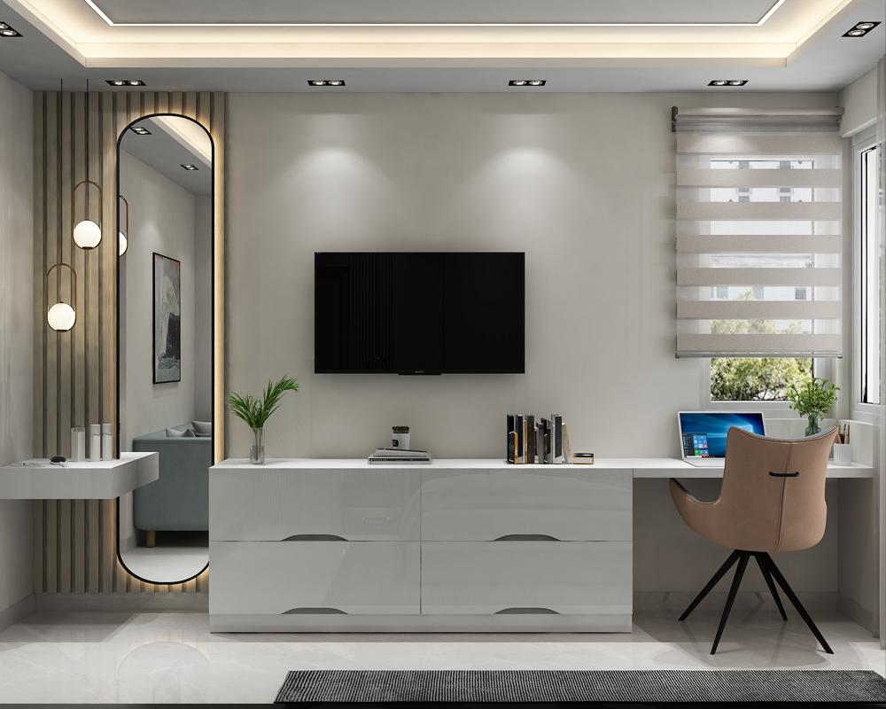 Modern living room with TV unit and study